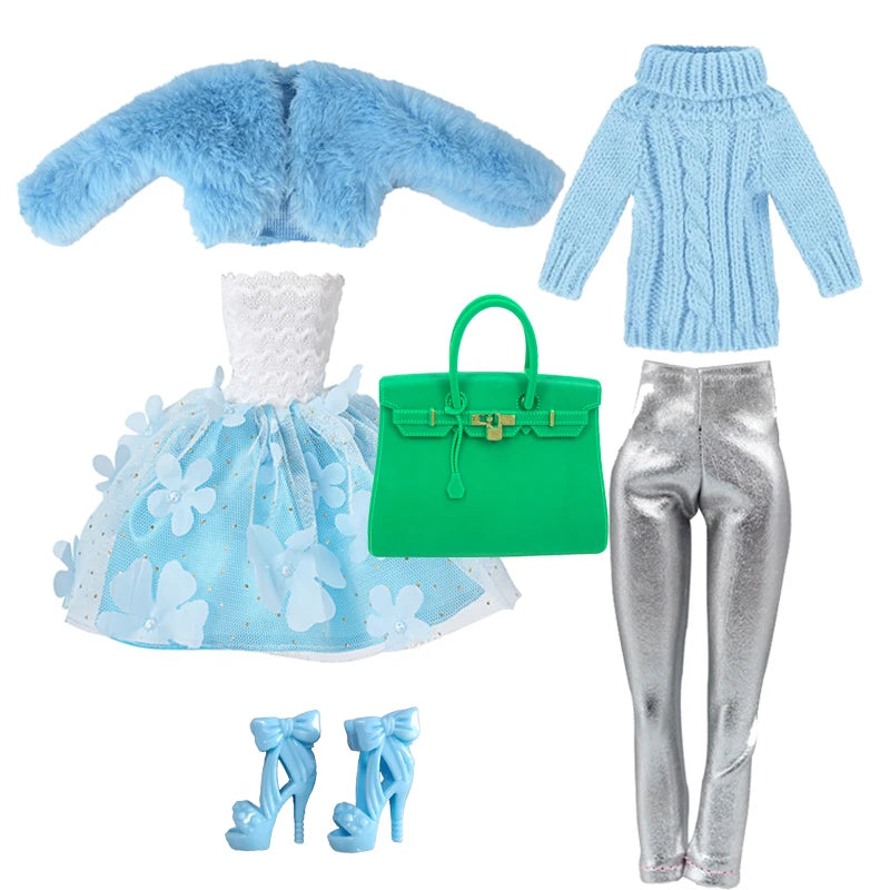 1/6 Doll Clothes Set DIY Doll Decors Bag Boots Cloak Jeans Casual Wears Decorations for 11.5 inch Doll Clothing Accessories