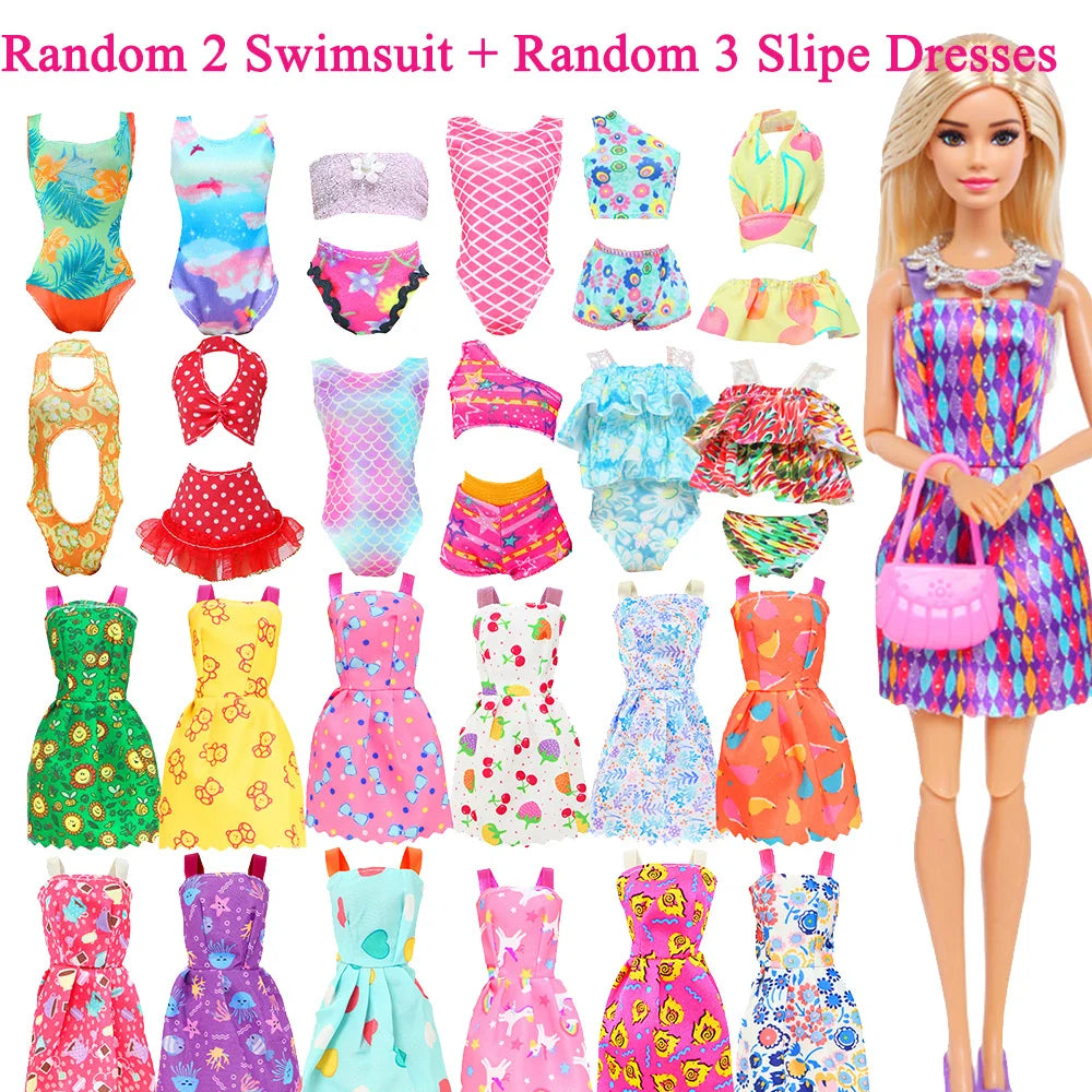 50 Pcs/Set Handmade Doll Clothes for 11.5'' Doll 2 Evening Gown Bikinis 3 Outfit 2 Mini Dress 10 Hangers 31 Accessories Kids Toy
