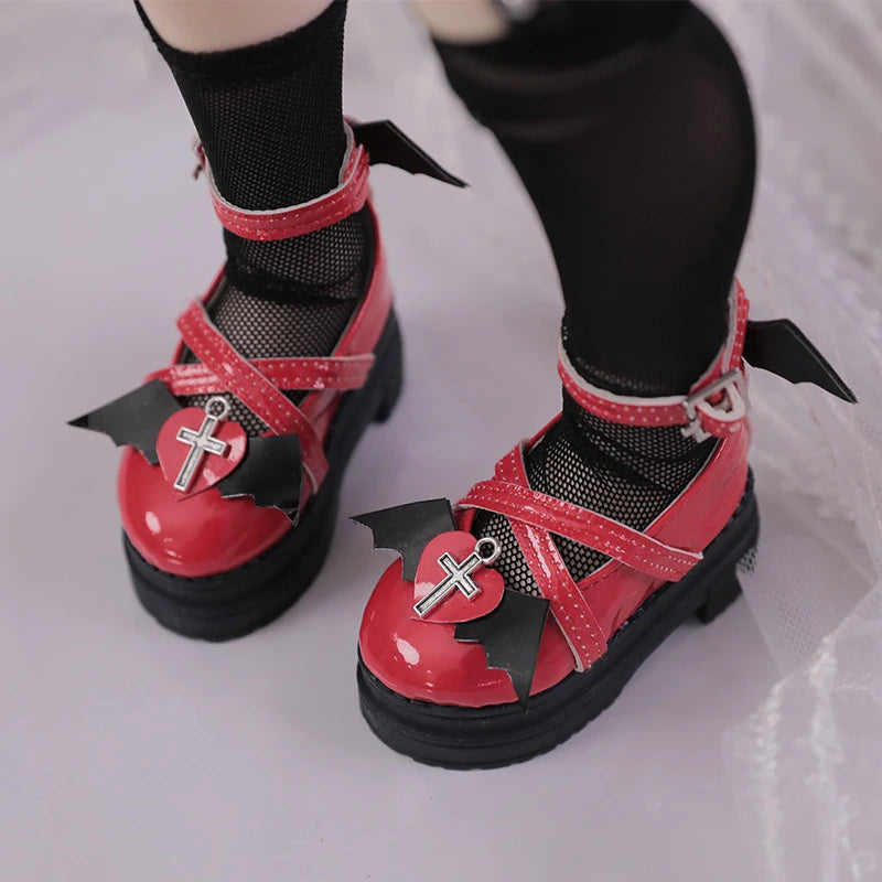 7cm*3.2cm Doll Shoes 1/4 Bjd Doll Round Toe High Heels With Devil Wings For Dollfie Dream Mid Dk Luts Soom Dod Dollmore Luts