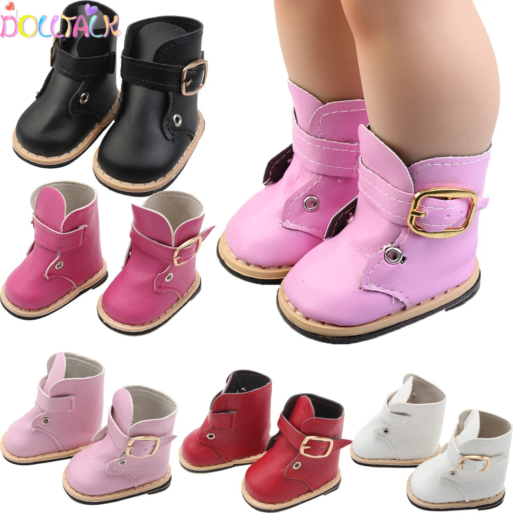 Doll Talk 18 inch American doll shoes boots new high quality Pink white boots bjd 1/6 1/3 shoes Doll Girl Booties Accessory