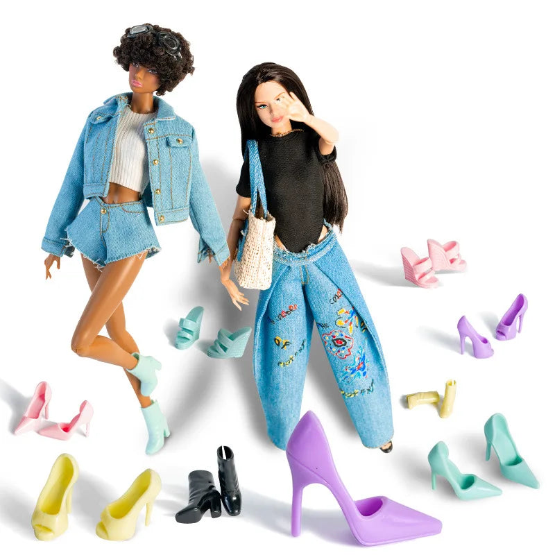 4 Pairs Doll High Heels Ankle Boot 32cm Supermodel Doll Similar Foot Shape Wearable Princess Girl Doll Shoes DIY Toys Collector