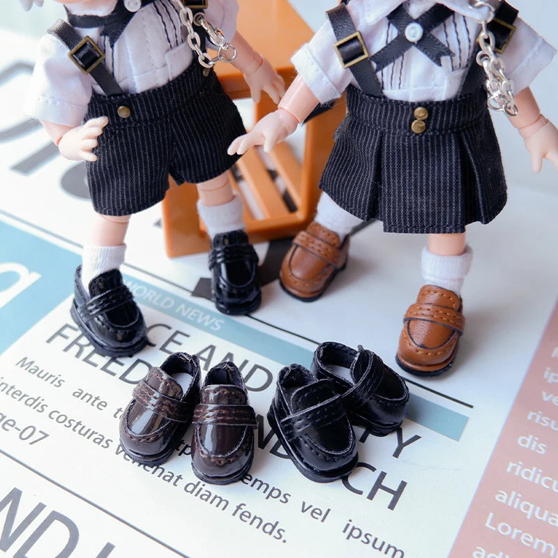 Handmade Doll Student Shoes Bright Surface Black Brown Doll Leather Shoes For Obitsu11,P9, Gsc, Ymy, Ddf, Nendoroids, 1/12 Bjd