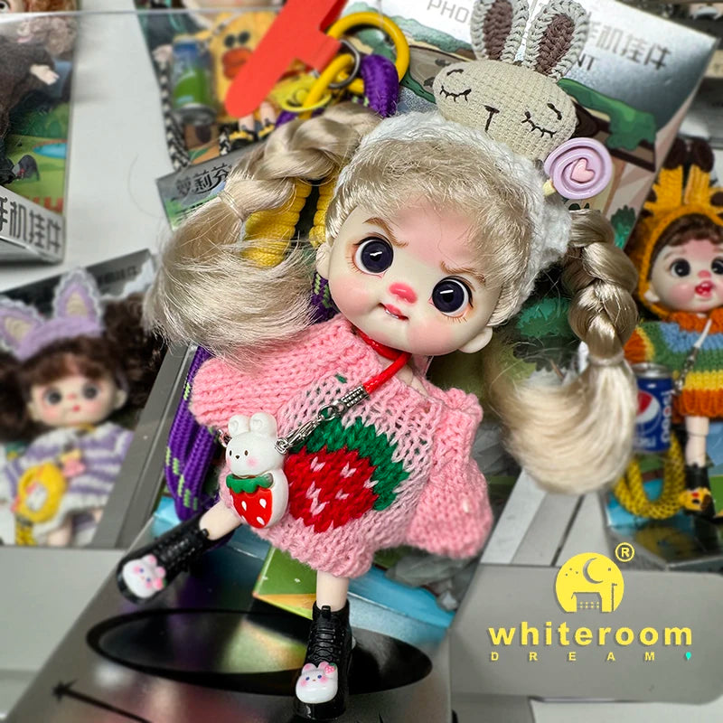 Mini BJD Doll Clothes OB11 Handmade Crochet Sweater Wool Hook Set Accessories Girls DIY Toy Accessories MobilePhone Hanging Gift
