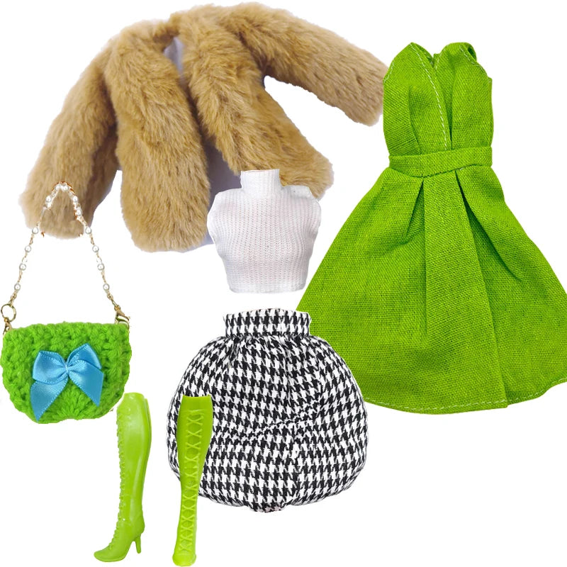 1/6 Doll Clothes Set DIY Doll Decors Bag Boots Cloak Jeans Casual Wears Decorations for 11.5 inch Doll Clothing Accessories