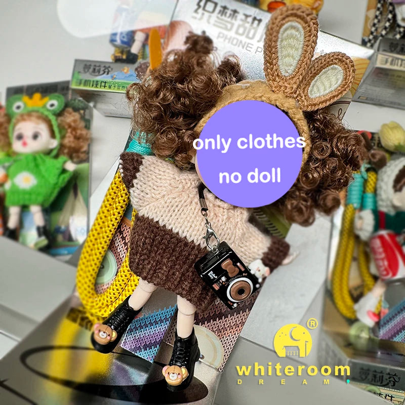 Mini BJD Doll Clothes OB11 Handmade Crochet Sweater Wool Hook Set Accessories Girls DIY Toy Accessories MobilePhone Hanging Gift