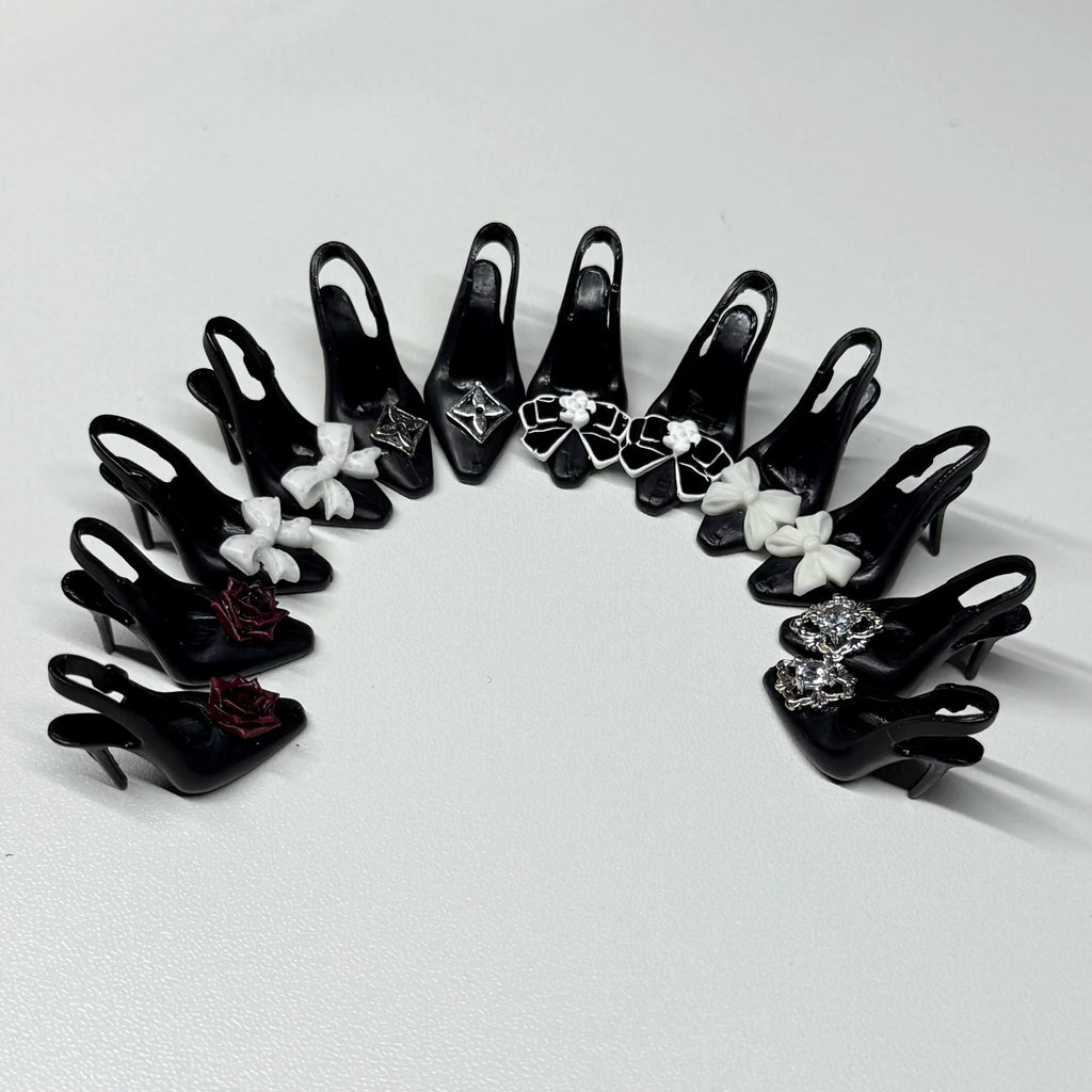 30cm Doll Shoes Accessories Black Classic Small Fragrant Style High Heels Bow Diamante High Heels For 1/6 FR Supermodel Doll