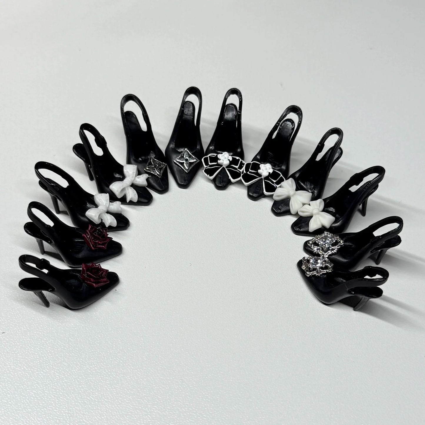 30cm Doll Shoes Accessories Black Classic Small Fragrant Style High Heels Bow Diamante High Heels For 1/6 FR Supermodel Doll