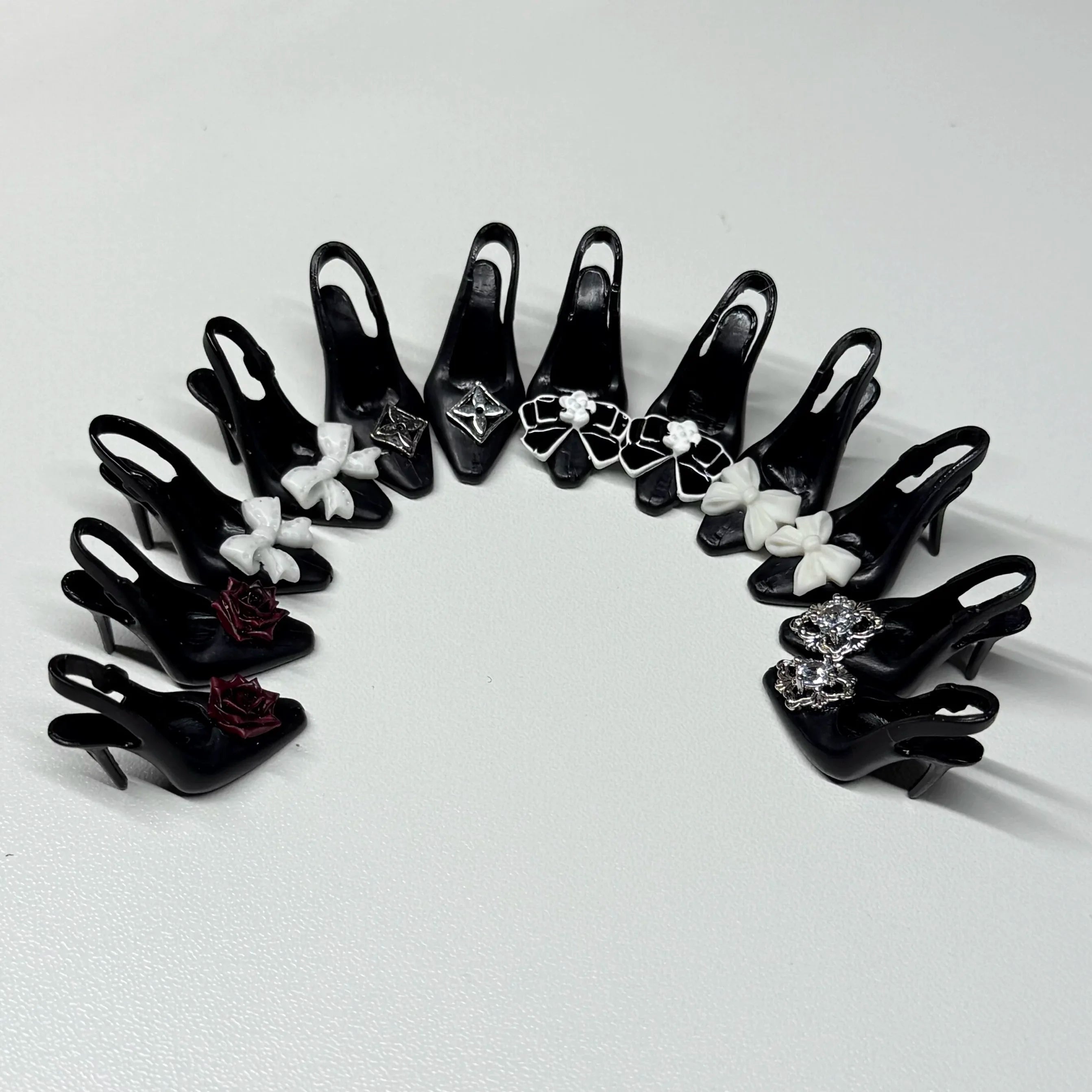 30cm Doll Shoes Accessories Black Classic Small Fragrant Style High Heels Bow Diamante High Heels For 1/6 FR Supermodel Doll