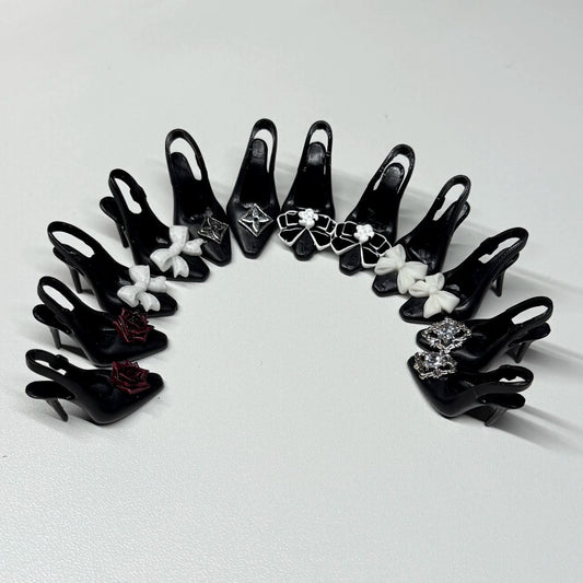 30cm Doll Shoes Accessories Black Classic Small Fragrant Style High Heels Bow Diamante High Heels For 1/6 FR Supermodel Doll