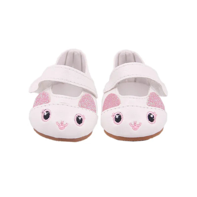 Doll Shoes Bow Tie Shoes Pop Leather Shoes Cute Cat Patterned Shoes For 18Inch American Doll&43CM Baby Doll Shoes,Girl Toys Gift