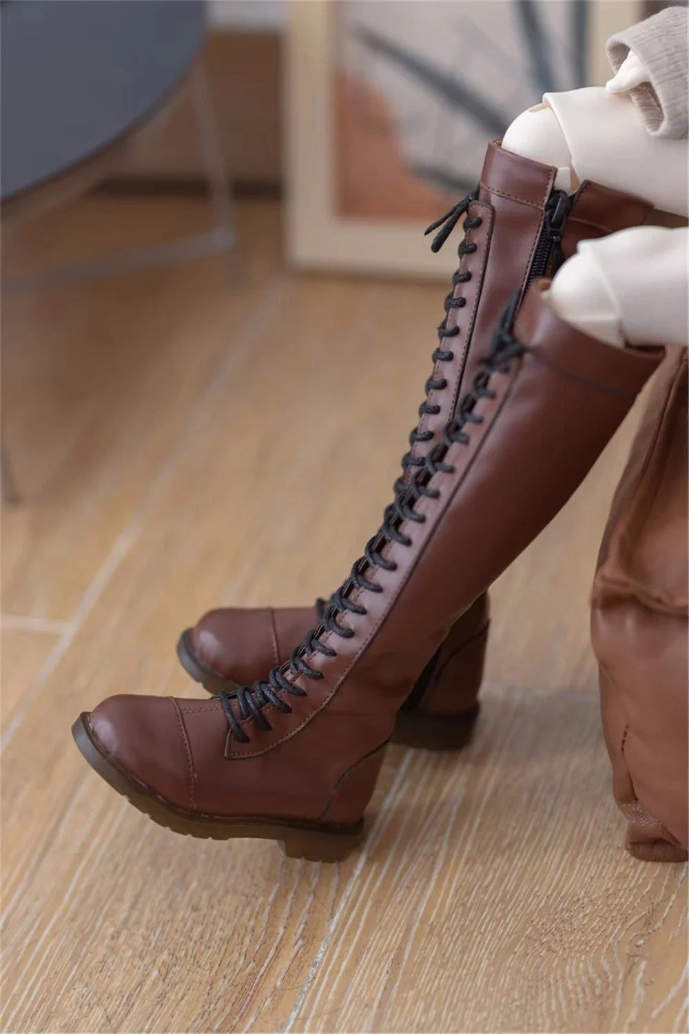 BJD Doll Shoes Brown Round Toe Mid-calf Toy 1/3 1/4 Boys Girls Lace-up Soft-soled Thigh-high Leather Boots Gift Doll Accessories