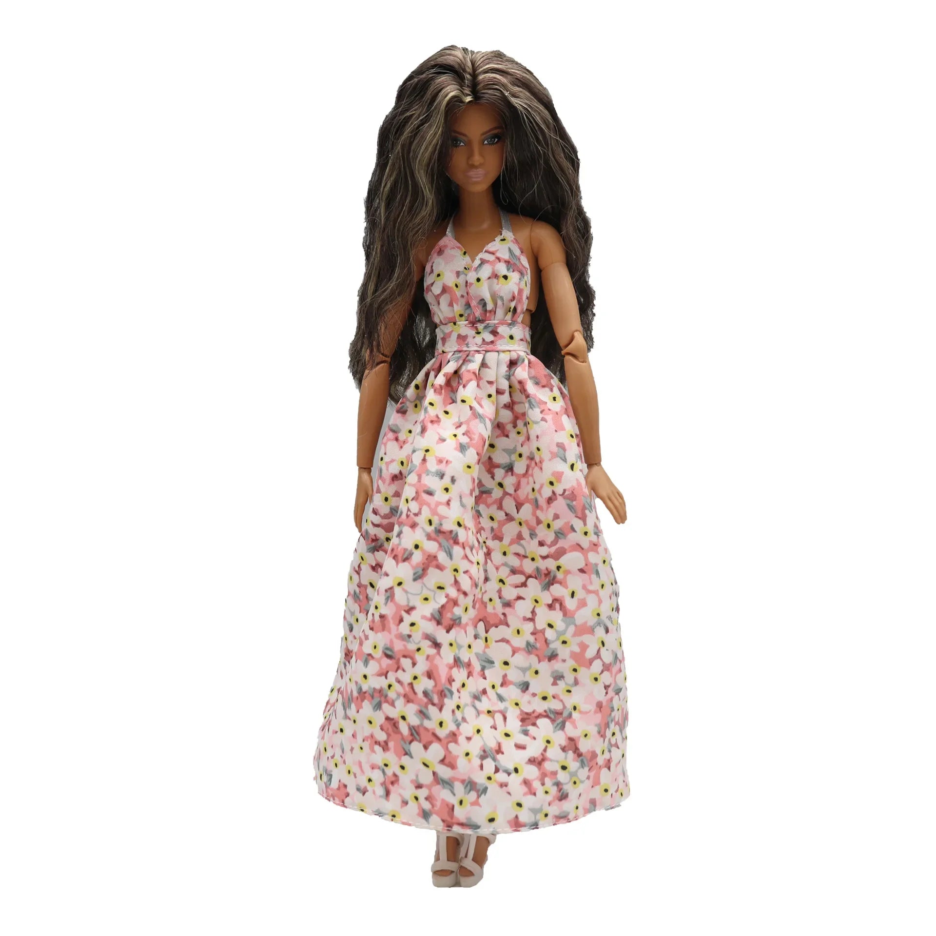 2023 new fashion clothes dress for 30 cm doll 1/6 29 cm Ribbon Hanging Neck Open Back Fragmented Flower Dress