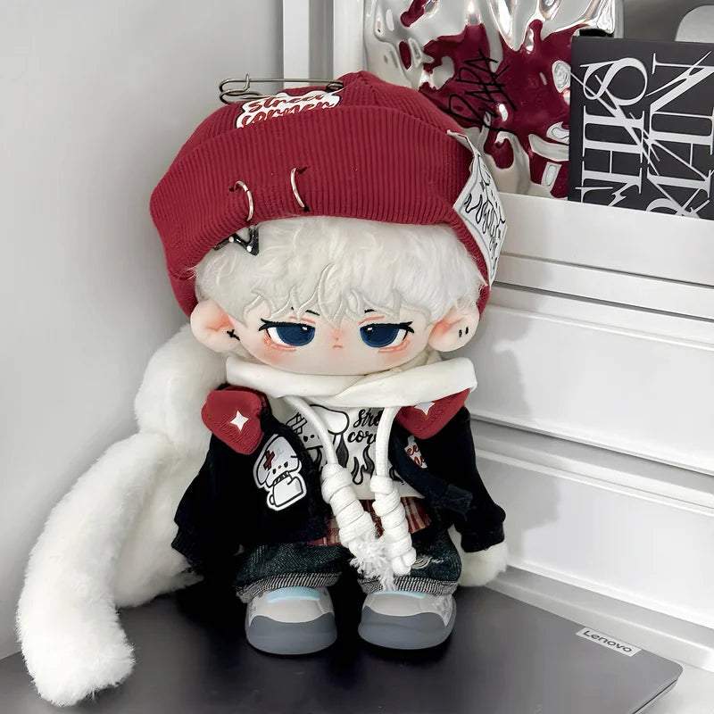Only Clothes 20cm Doll Clothes Cool Guy Red Hat Hooded Vest Jacket Earphone Overcoat Suit Stuffed Plushies Plush Doll Toys Gifts