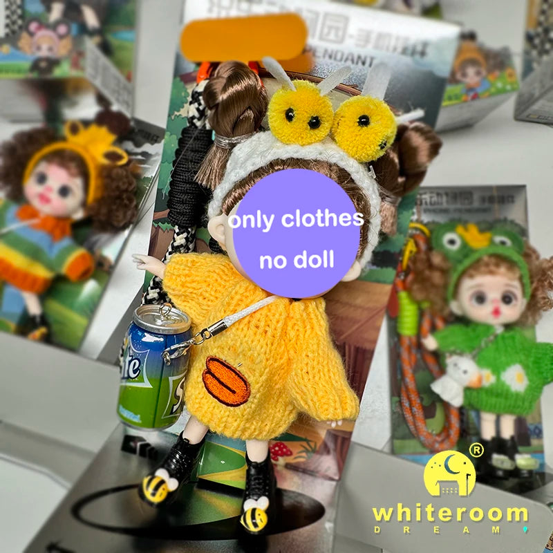 Mini BJD Doll Clothes OB11 Handmade Crochet Sweater Wool Hook Set Accessories Girls DIY Toy Accessories MobilePhone Hanging Gift