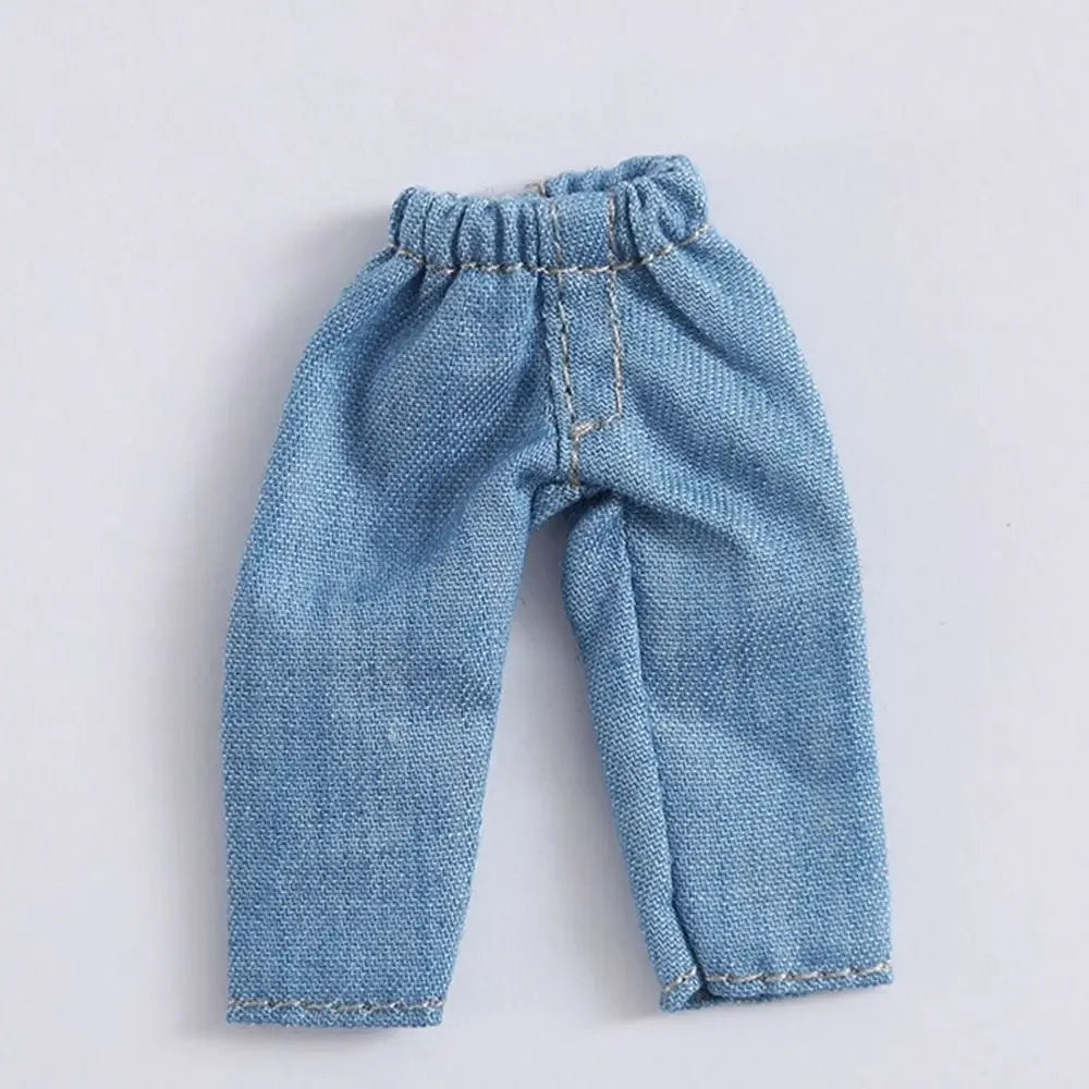 Fashion Doll Clothes For 1/11 OB11 Dolls Denim Trousers For 1/12 Bjd/GSC Doll T-shirt Mini Cute Doll Pants DIY Doll Accessories