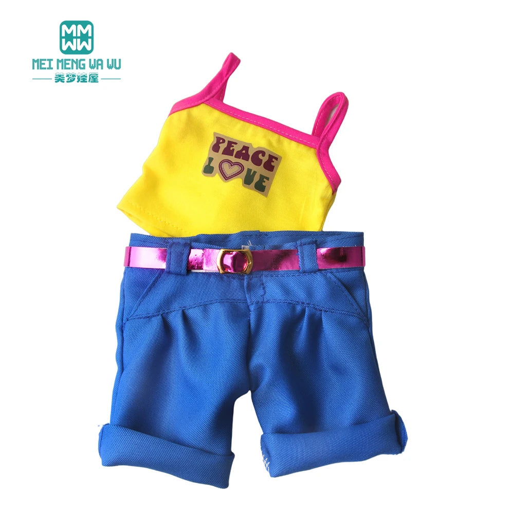 Doll Clothes Fashion T Shirt Pants Cartoon Dress Fits 45cm American Doll Toy Accessories Gift Girls