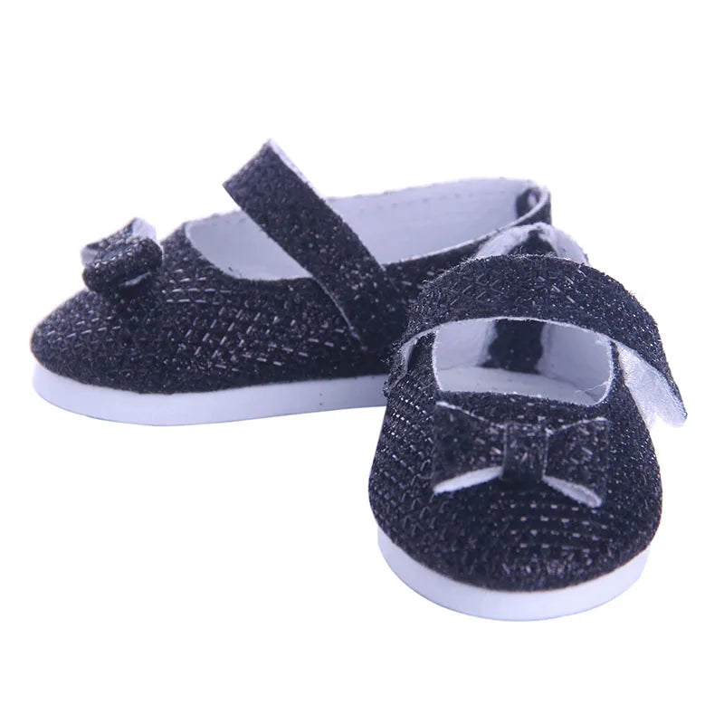 Doll Shoes Bow Tie Shoes Pop Leather Shoes Cute Cat Patterned Shoes For 18Inch American Doll&43CM Baby Doll Shoes,Girl Toys Gift