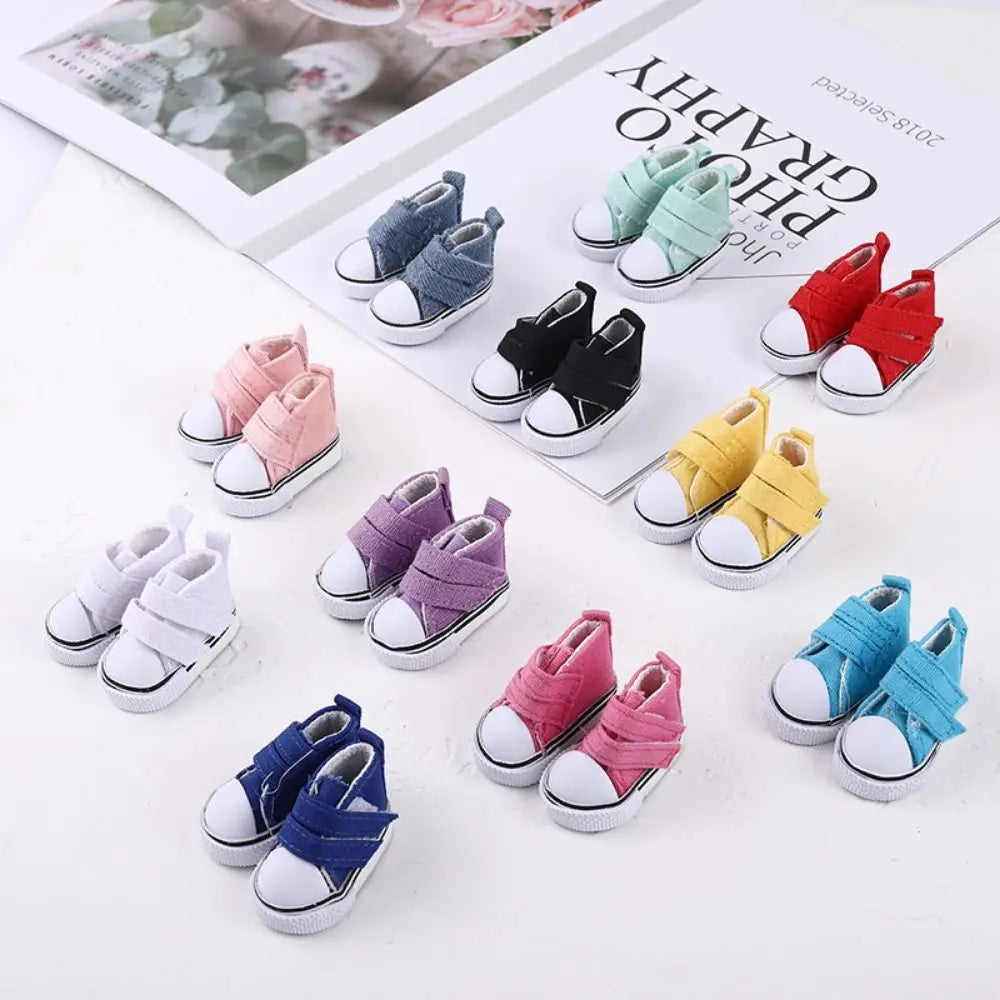 1 Pair 5cm Length Doll Canvas Shoes DIY Mini Doll Sneakers Colorful Plimsolls Mini Casual Shoes Children Toy