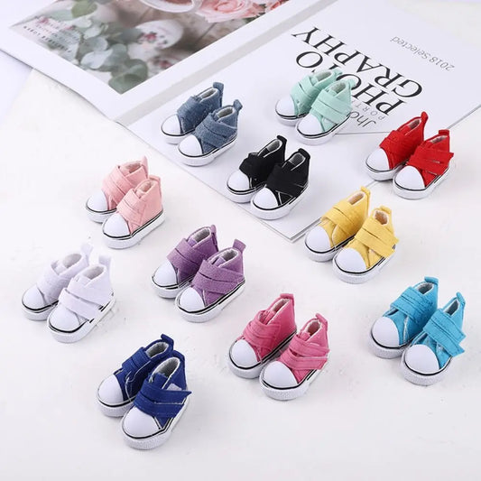 1 Pair 5cm Length Doll Canvas Shoes DIY Mini Doll Sneakers Colorful Plimsolls Mini Casual Shoes Children Toy