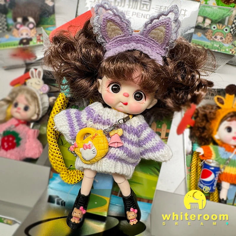 Mini BJD Doll Clothes OB11 Handmade Crochet Sweater Wool Hook Set Accessories Girls DIY Toy Accessories MobilePhone Hanging Gift