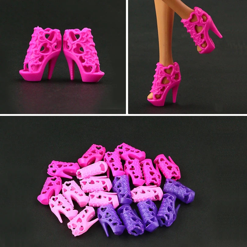 10 pair / lot Fashion Hollow design 1/6 female Doll shoes High quality high heeled Shoes for 30 cm FR doll  accessories