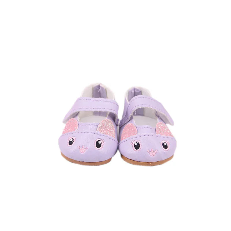 Doll Shoes Bow Tie Shoes Pop Leather Shoes Cute Cat Patterned Shoes For 18Inch American Doll&43CM Baby Doll Shoes,Girl Toys Gift