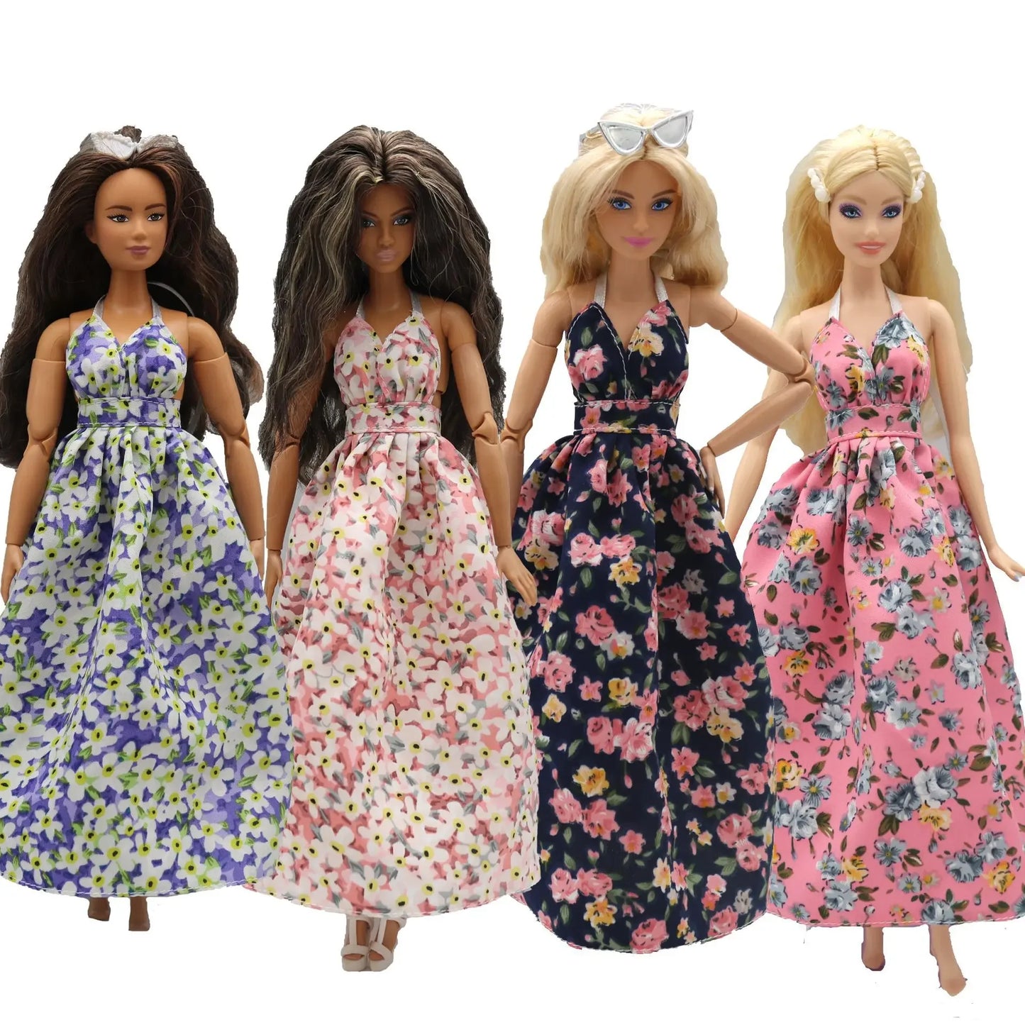 2023 new fashion clothes dress for 30 cm doll 1/6 29 cm Ribbon Hanging Neck Open Back Fragmented Flower Dress