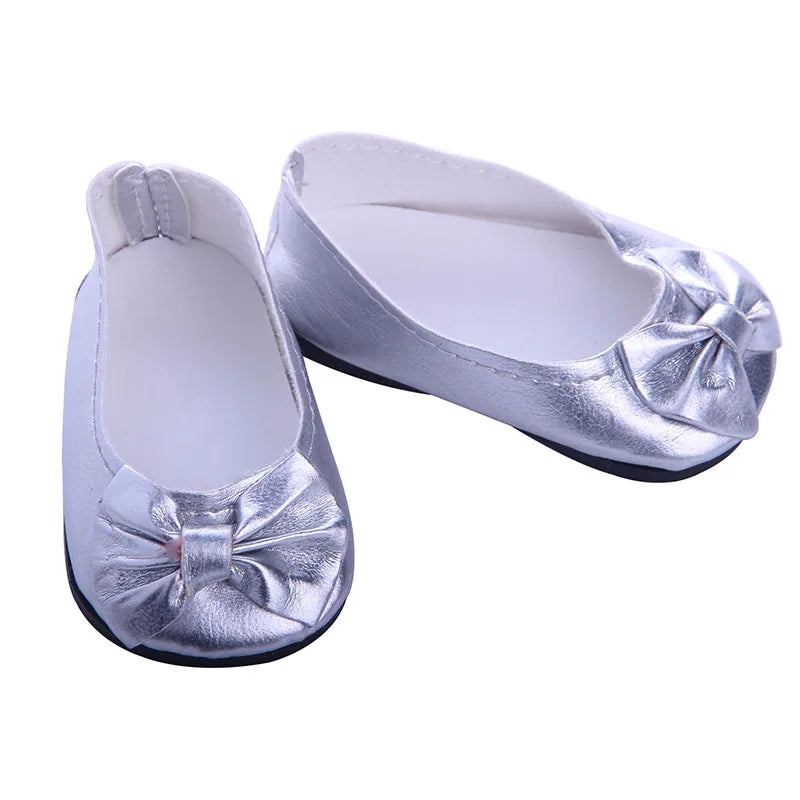 Doll Shoes Bow Tie Shoes Pop Leather Shoes Cute Cat Patterned Shoes For 18Inch American Doll&43CM Baby Doll Shoes,Girl Toys Gift