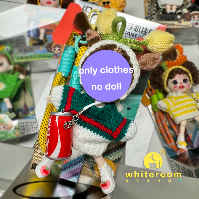 Mini BJD Doll Clothes OB11 Handmade Crochet Sweater Wool Hook Set Accessories Girls DIY Toy Accessories MobilePhone Hanging Gift